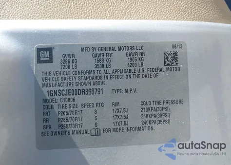 2013 Chevrolet Suburban 1500 Lt z USA, uszkodzony, nr VIN 1GNSCJE00DR366791